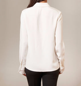 White Silk Blouse with Chantilly Lace Cuff and Collar