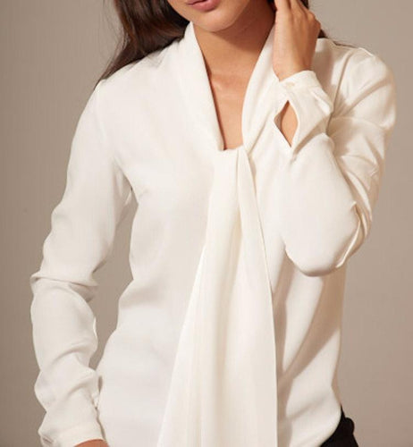 Classic Blouse in White Silk with Self-Tie by Rhonda Cole